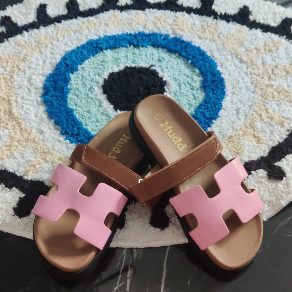 Kids Slide Sandals - Pink, White, Blue - Picture 2 of 4
